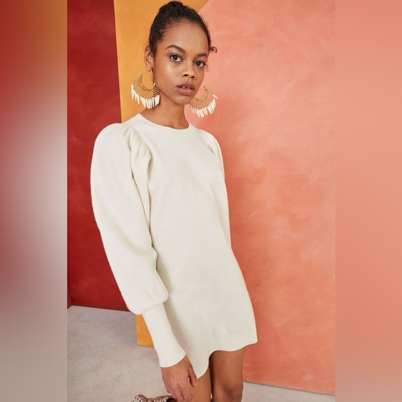 Ulla Johnson natural beige Viviana merino wool puff sleeve sweater dress - Small - Picture 4 of 10